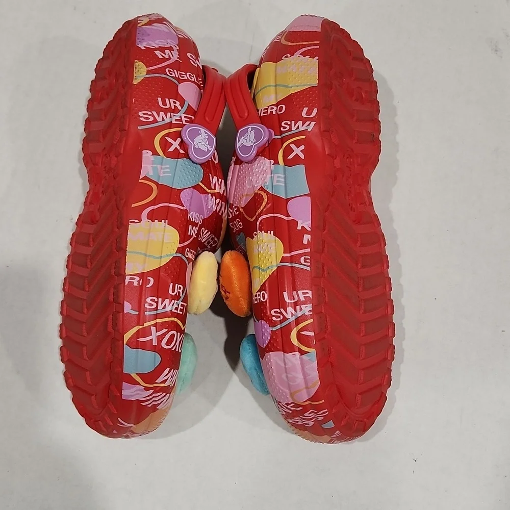 CROCS Red and Pink Slippers with Fun Patterns